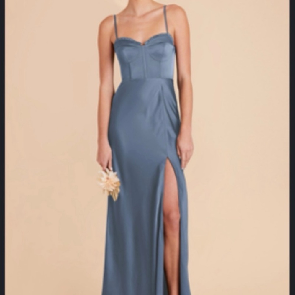 Birdy Grey “the Jessica” French blue satin gown